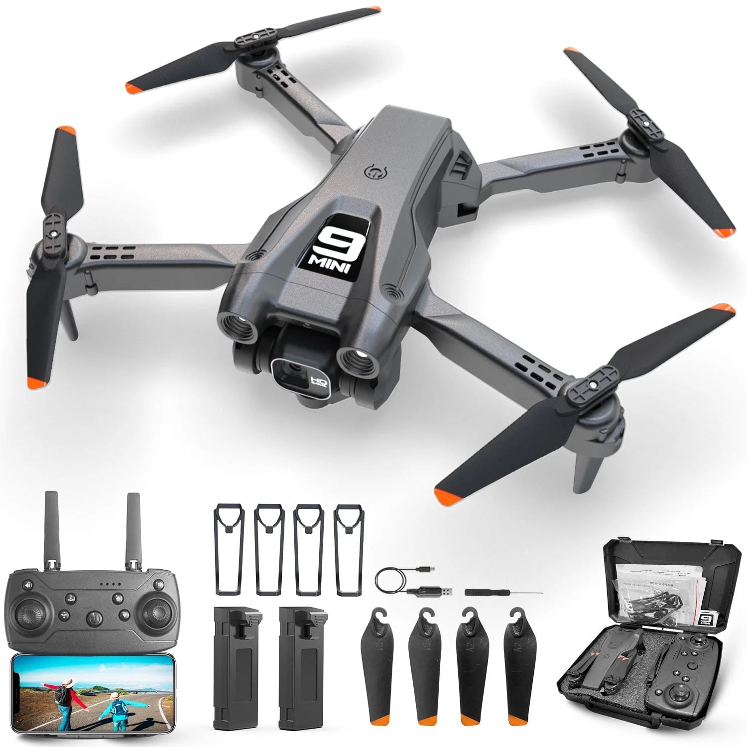 Drone with 4K Camera for Adults,  RC Quadcopter with High Speed Brushless Motor, Altitude Hold, Waypoint Fly, 2 Modular 1800Mah Batteries for 30 Mins Long Flight, Carrying Case, Black