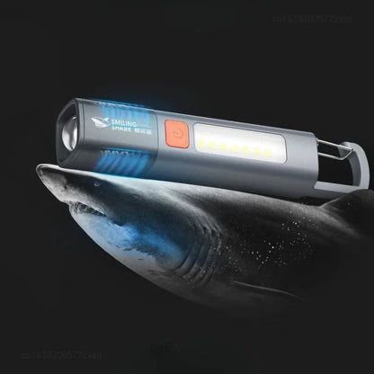 SMILING SHARK Outdoor Flashlight Strong Light Variable Focus with Floodlight Side Lights Mini Flashlight Lamp High Brightness